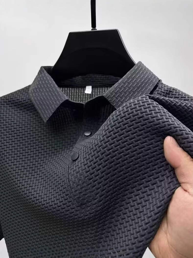 クロスボーダー専用ビジネスアイスシルクメンズポロシャツ通気性ラペルTシャツメンズシンプルスリムメンズポロシャツ