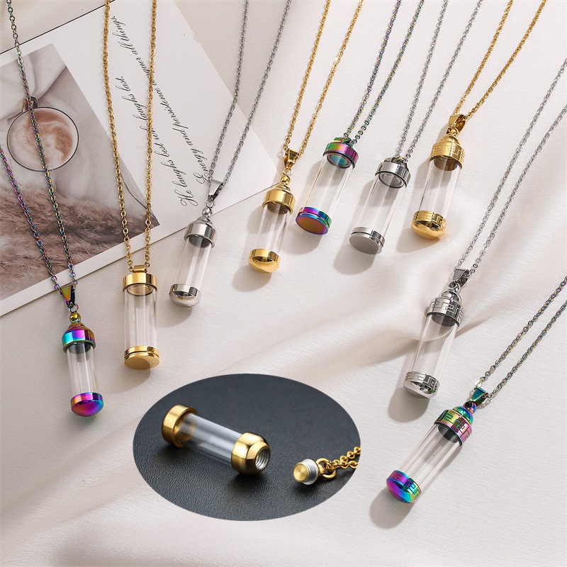 Cross-Border fashion personalized open perfume bottle pendant necklace trendy ins creative men and women stainless steel jewelry