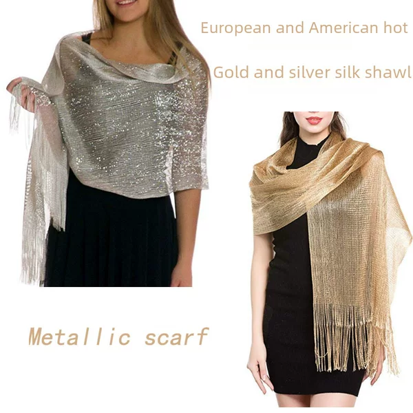 Amazon Ebay European and American Explosions Gold and Silver Silk Flat Towel Bridal Ball Wedding Party Evening Dress Shawl Women