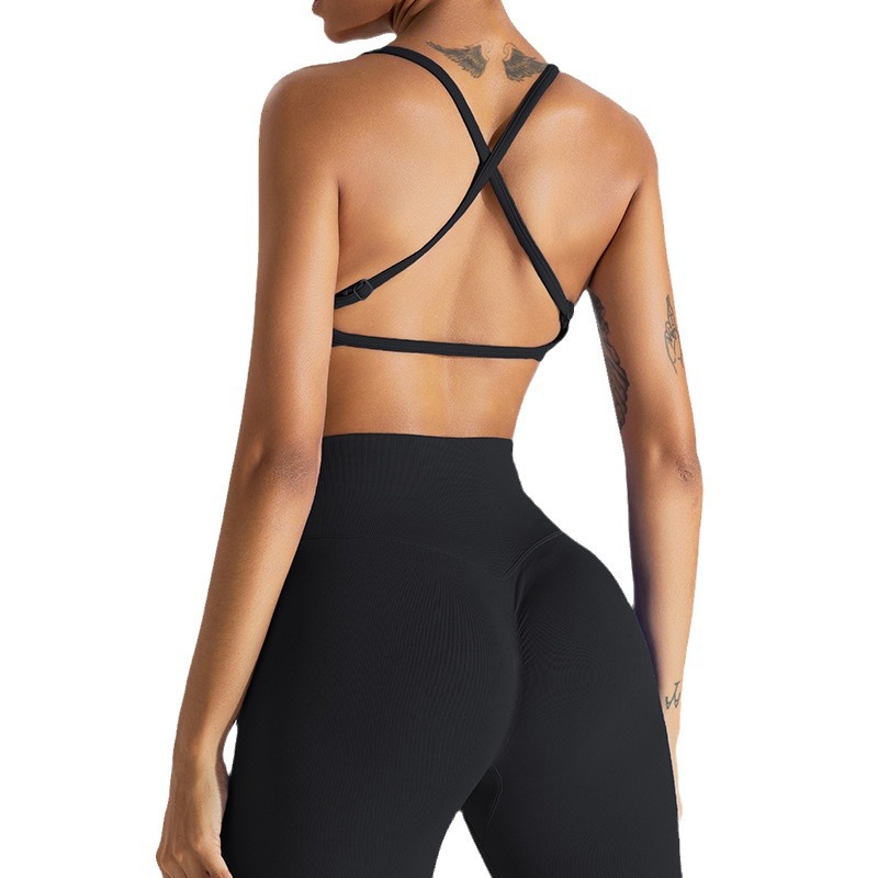 [Procesamiento personalizado] sujetador sin coño de acero para mujeres seco rápido transpirable running ropa interior deportiva cruzada ropa de yoga de espalda