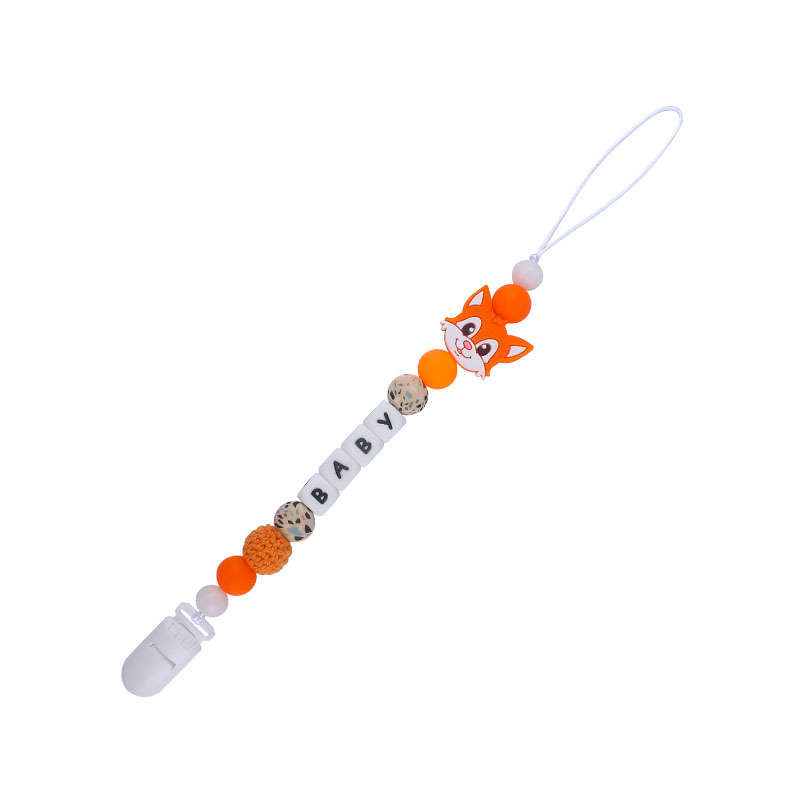DIY creativo bebé suministros de dibujos animados de silicona Fox gato mordedor calmante bebé nombre chupete cadena molar anti-perdida cadena