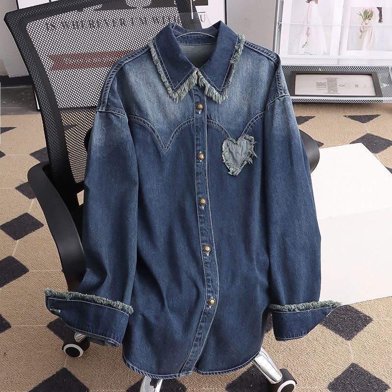 European and American Fashion Loose Washed Denim Shirt for Women, Long-Sleeve Versatile Casual Shirt Jacket, Plus Size Trendy New Style for Spring and Autumn European and American Fashion Loose Washed Denim Shirt for Women, Long-Sleeve Versatile Casual Shirt Jacket, Plus Size Trendy New Style for Spring and Autumn