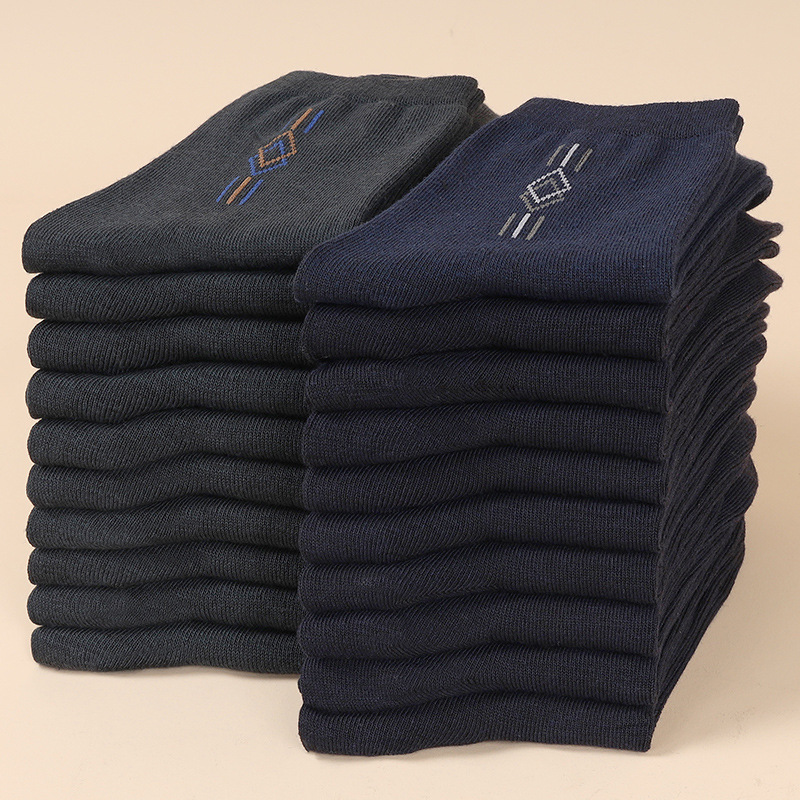 長筒男襪小菱格棉襪子男商務休閒爸爸中老年襪加厚秋冬中長款棉襪