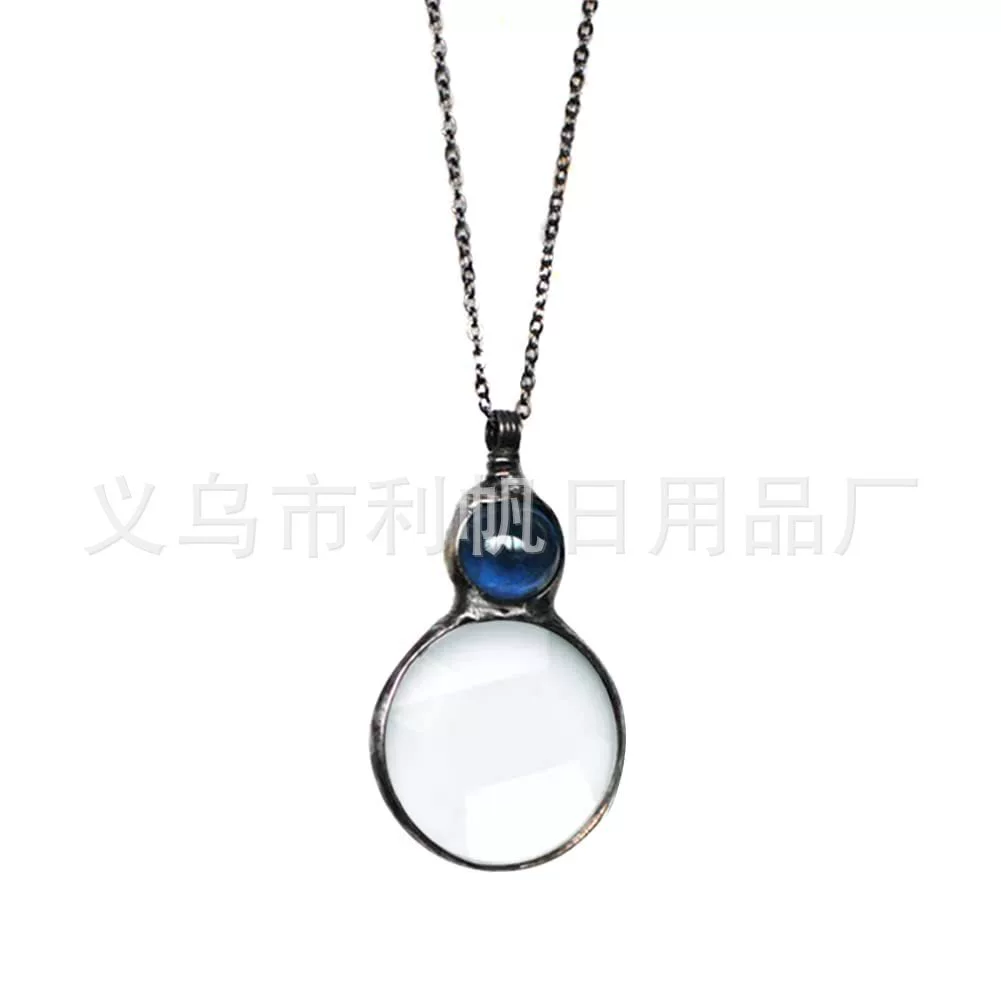 Pendant (Grands) Loupe Necklace, Magnifying Glass Pendant, Imitation Gold, 8.5×4.5 cm, 80 cm Chain