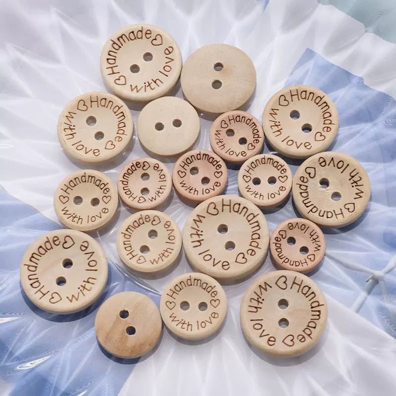 木质工艺品纽扣碗形圆边英文雕刻木头扣原木色服饰手缝扣子定制