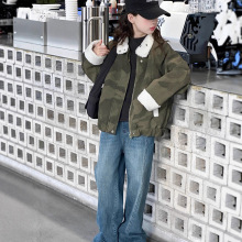 女童外套秋冬装2025新款中大童迷彩加厚夹克韩版立领加绒派克服