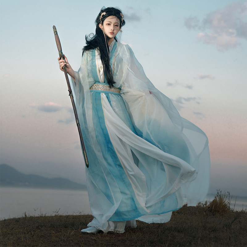 Yaochi Hanfu female [Luoshen Fu] Tang-made big-sleeve shirt straight-fringing embroidery antique super immortal national style autumn and winter suit