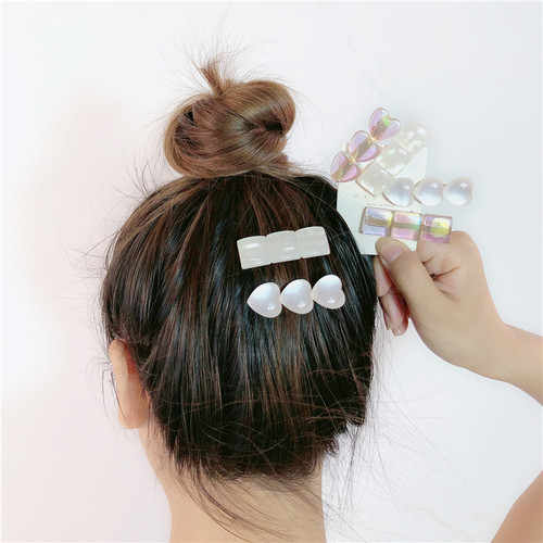 Influencer ins simple hair accessory heart square laser cat's eye stone cute bangs back duckbill clip bb edge clip for women 