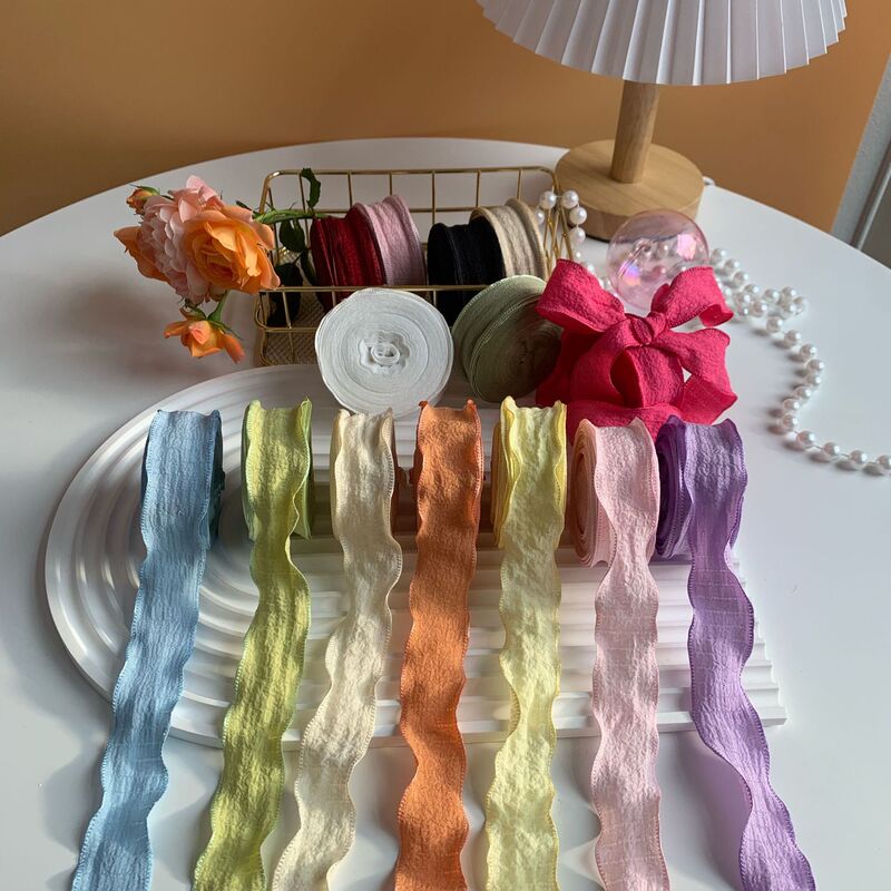 Factory wholesale lace pleated ribbon 4cm white high-grade linen webbing diy bow fresh bouquet strap