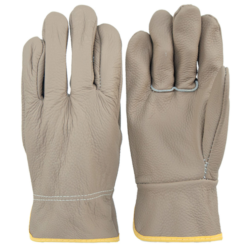 Guantes de soldadura resistentes al escaldado y al desgaste de piel de vaca resistente a alta temperatura soldadura de piel suave corta cabeza de conductor de color claro manejo seguro laboral