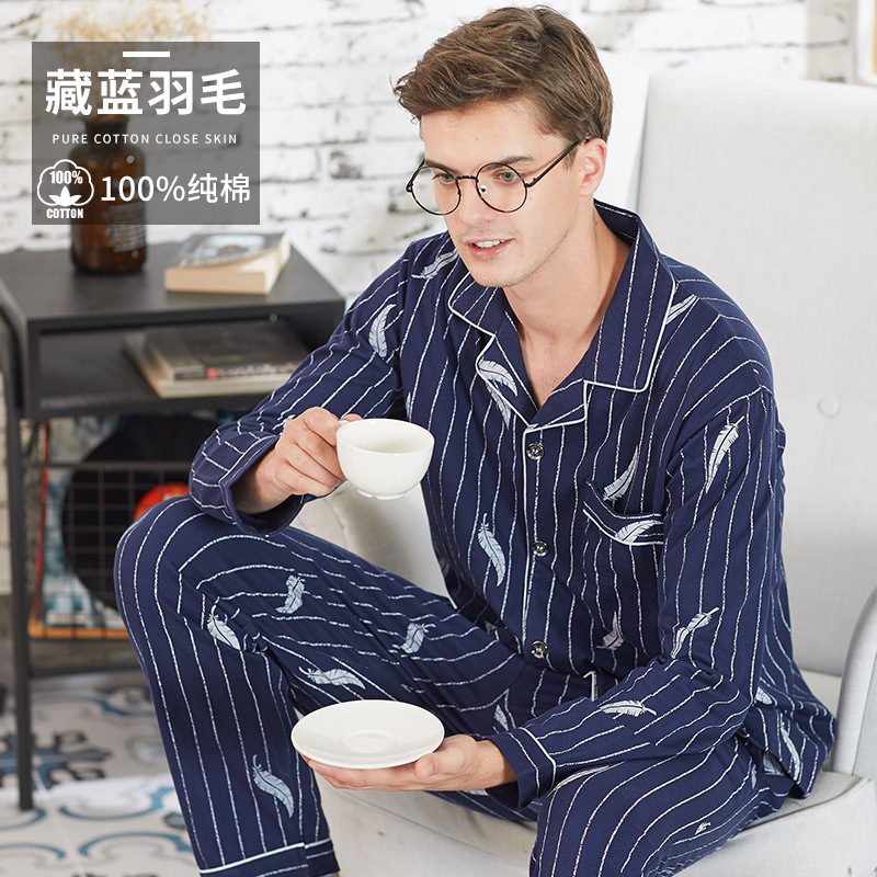 Pijamas de los hombres primavera y otoño más tamaño % algodón manga larga 2022 nuevo traje casual desgaste del hogar se puede usar fuera