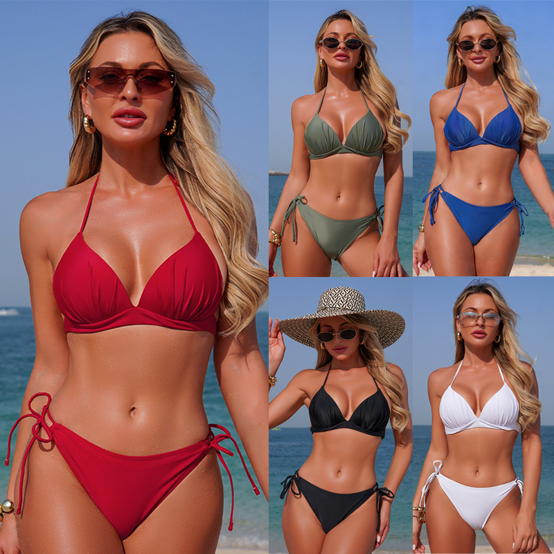 Anxi's New Cross-Border European and American Style Solid Color Sexy Two-Piece Beach Fashion Bikini Women's Two-Piece Swimsuit Anxi's New Cross-Border European and American Style Solid Color Sexy Two-Piece Beach Fashion Bikini Women's Two-Piece Swimsuit
