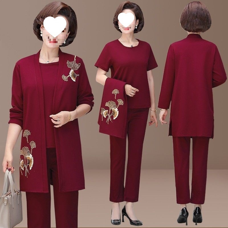 中年妈妈装春秋装三件套宽松外套秋季新款中老年套装女洋气妈妈装|undefined