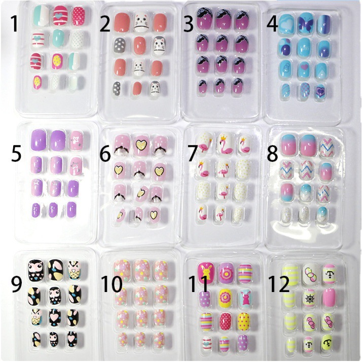 Procesamiento personalizado de manicuría infantil parche de uñas falsas uñas usables se puede personalizar patrón de patrón