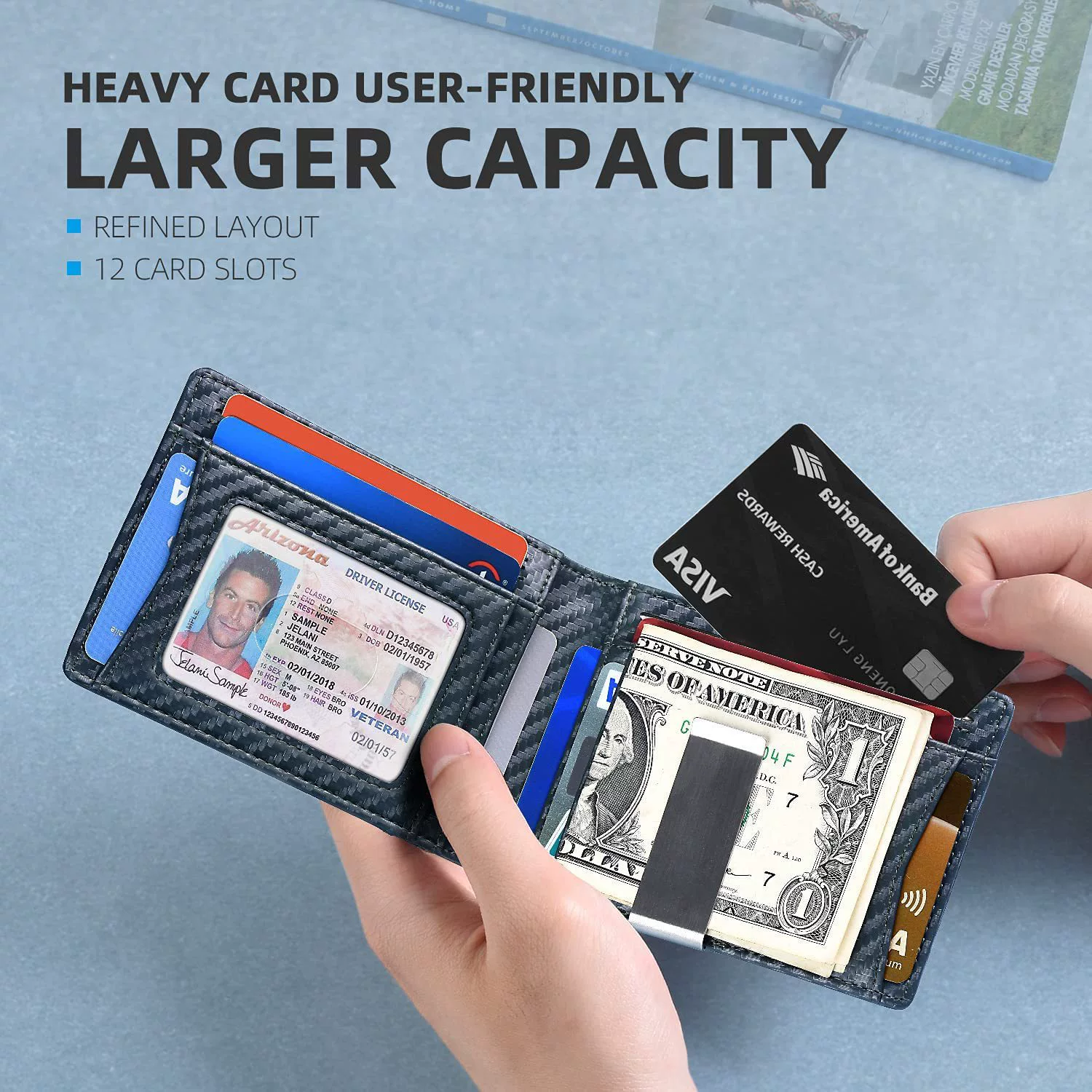 Card holder, gold clip, Amazon, genuine leather, anti-theft