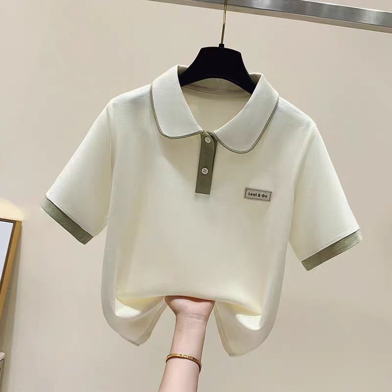 6535 cotton beads 200g# South Korea plus size loose college polo shirt short sleeve T-shirt women's new Joker half sleeve