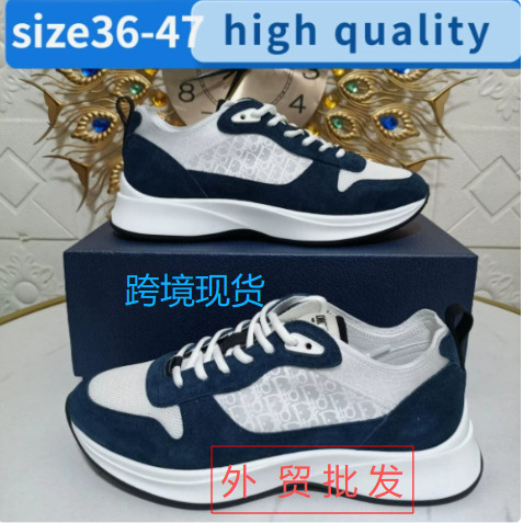 Cross-Border In-Stock B25 Foreign Trade Chanel-Style 24C Silver Horn King Couple's Leather Mesh Breathable Casual Sports Shoes