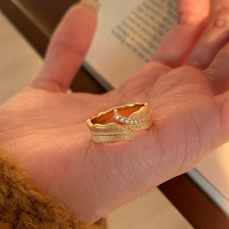 S925 Sterling Silver Vintage-Style Gold Brushed Wheat Ear Leaf For Women, Unique And Elegant Index Finger Ring_voghion.com