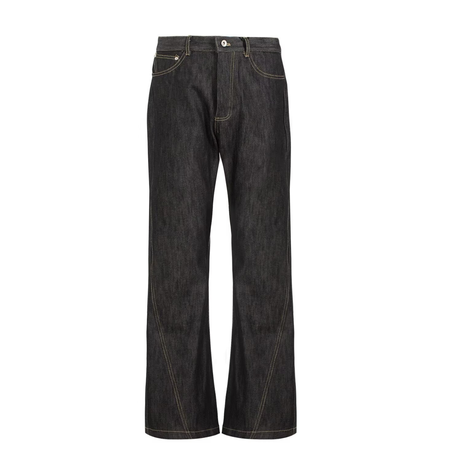 Unisex Style Raw Denim High Street Retro Casual Jeans Clean Fit Versatile Loose Wide Leg Drapey Trousers_mkmklike.com