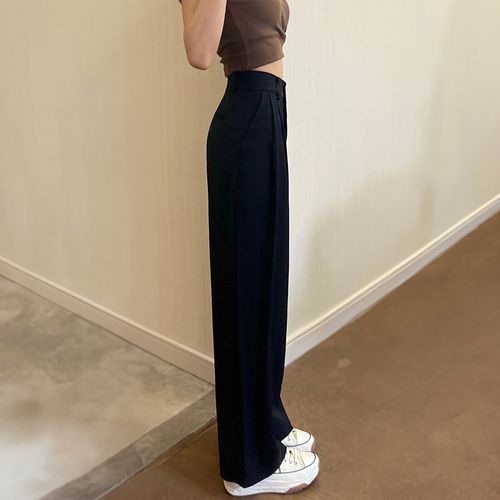 Black suit pants for women, spring and autumn style, for plus-size sisters, high-waisted loose and slimming wide-leg casual pants, pear-shaped figure pants