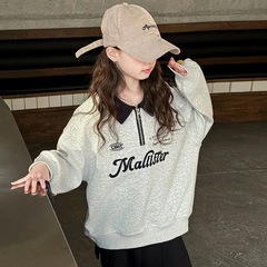 女童卫衣2025秋季新款中大童POLO衫学生洋气儿童宽松长袖翻领上衣