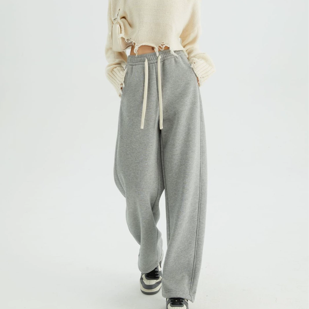 【Широкие брюки из имитации кашемира 700 г】Зимние женские теплые свободные спортивные штаны из хлопка, прямые, с высокой талией, стройнящие фигуру