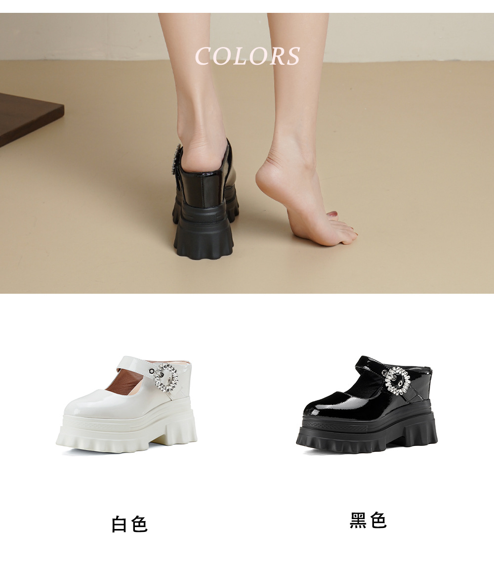 Dép sục Birken đế dày độn cao 12cm, bít mũi khóa đính kim cương, sandal đế xuồng đi hè — Màu đen chi tiết 4