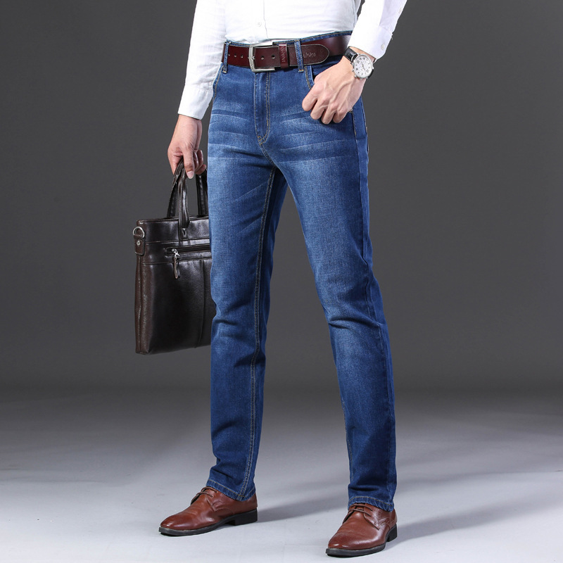 Men's casual jeans loose stretch Business Men's mid-high waist plus size soft high quality straight pants men's