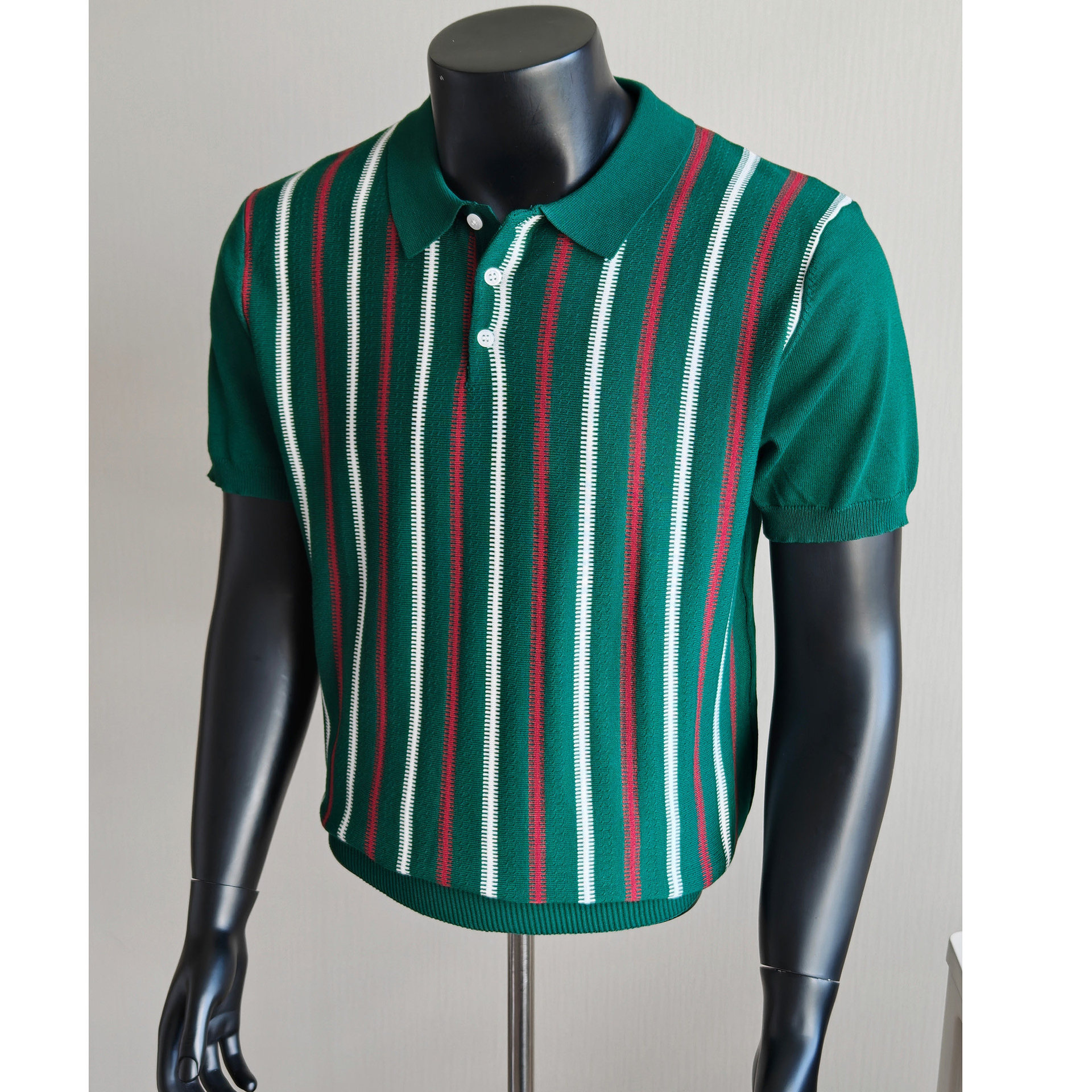 Polo camiseta de punto camiseta de manga corta camiseta de hombre solapa vertical rayas viejos negocios hielo seda fábrica transfronteriza al por mayor