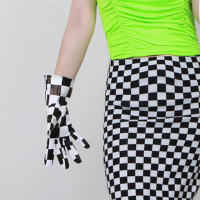 white with black plaid patent leather long gloves for singers jazz pole hot dance gloves checkerboard female colours black and white case
