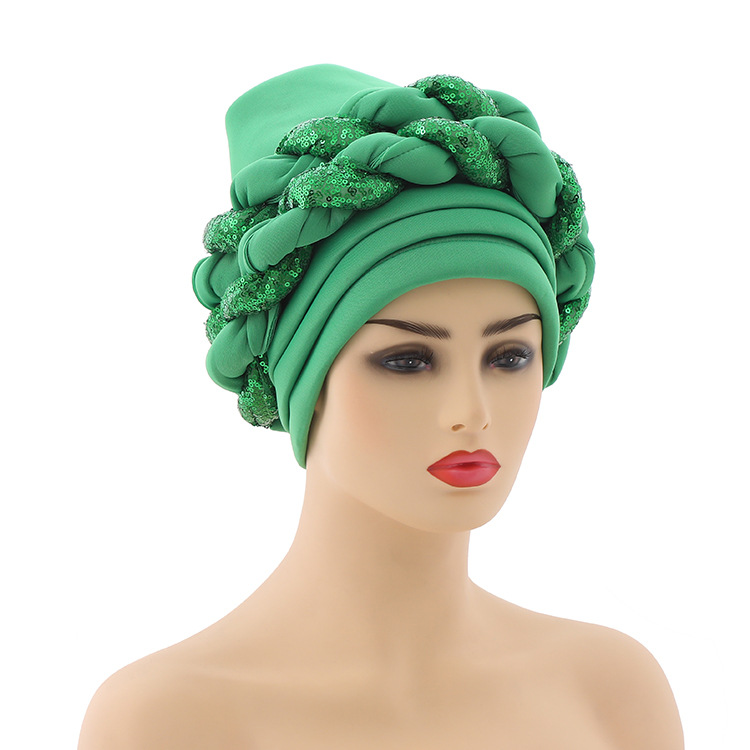 Muslim hat Space layer color sequin twist headscarf hat Fashion exaggerated PROM headscarf hat_voghion.com