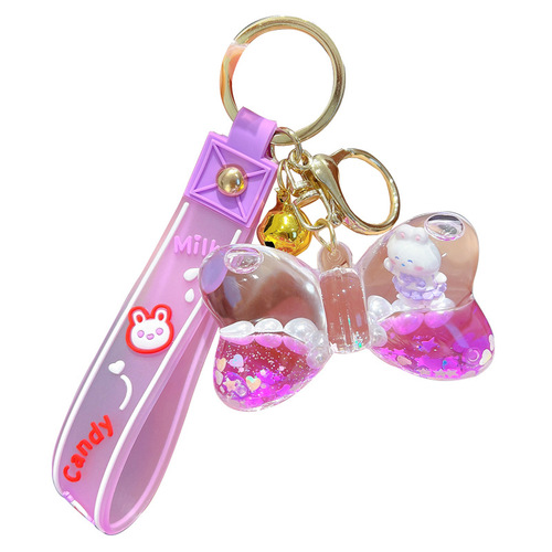 New Year Creative Cartoon Bow Quicksand Bottle Rabbit Keychain Oil Liquid Pendant Drift Bottle Keychain