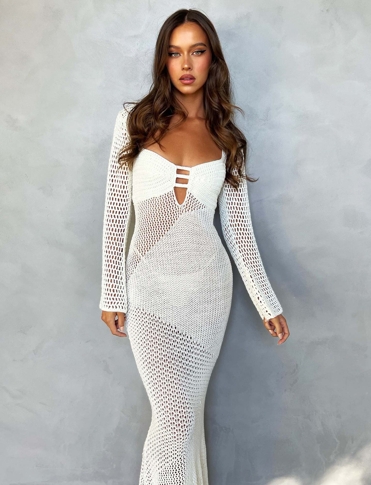 Femmes Robe Régulière Sexy Col Carré Manche Longue Couleur Unie Maxi Longue Robe Vacances Du Quotidien Plage display picture 1