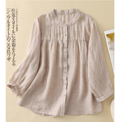 Ethnic-style artistic retro cotton linen seven-quarter sleeve women's spring and summer loose slimming casual cotton linen cardigan top
