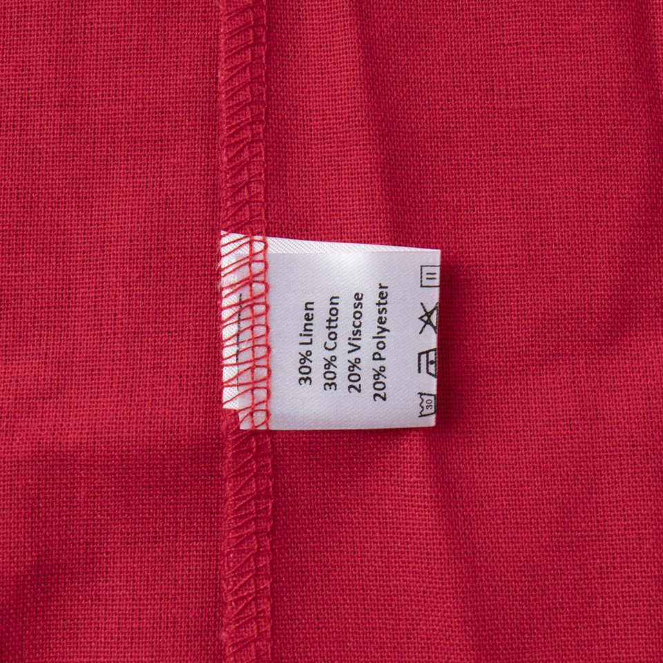 Đầm dài nữ chất liệu cotton lanh, cổ chữ V ve áo, tay dài, dáng rộng thắt dây — Xanh trái cây, Đỏ tươi chi tiết 18