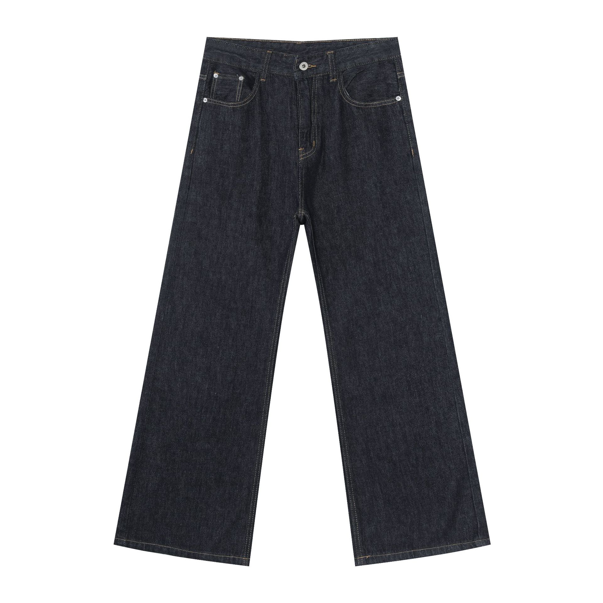 Nirben Denim High Volume Colorfast Raw Denim Jeans For Men Slightly Flared Loose Fit Black Blue_viptrois.com