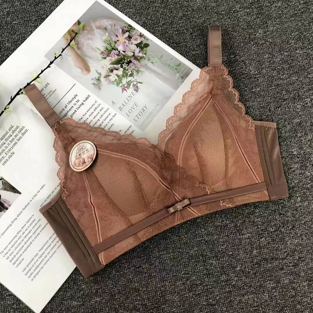 Nuevo sujetador de alta calidad de moda de encaje jacquard transpirable y cómodo ajuste lateral de pecho de cuatro botones ropa interior mujer