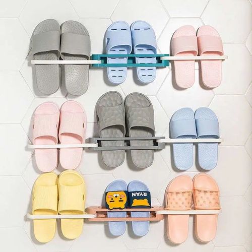 Hole-free foldable three-in-one multifunctional wall-mounted slipper rack retractable bathroom towel storage rack