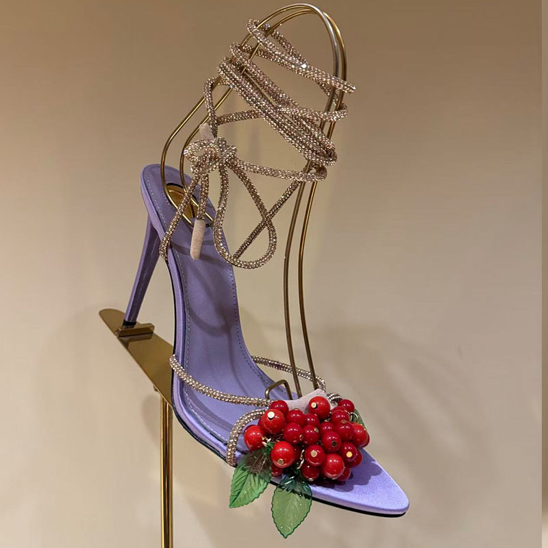 [Pre-Sale] 2026 New Women's Shoes with Small Cherry Rhinestone Straps, Open-Toe Stiletto Heels, Sexy Runway-Style Wrapped High Heels