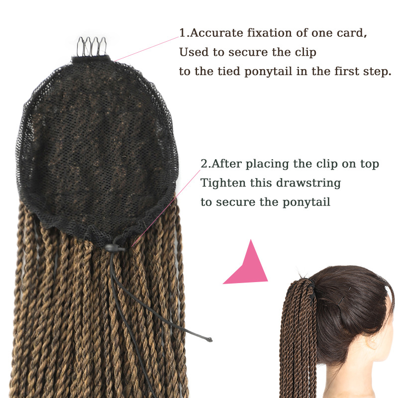 Perücke mit zwei geflochtenen Strängen und Kordelzug im Damen-Dreadlock-Pferdeschwanz-Stil_voghion.com