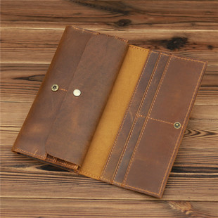 358 Foreign Trade Retro Crazy Horse Cowhide Men's Long Wallet Clutch Cross-border Factories Guangzhou Factory Outlet