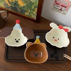 韓国のかわいいアニメの油皿の動物の形の陶磁器の皿は味噌の皿の食卓の鍋の皿の台所の調味料の調味料の皿につけます。