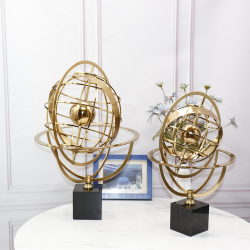 Modern Minimalist Rotating Globe Ornament, European Style Office Model Room TV Stand Decor, Metal Craftsmanship