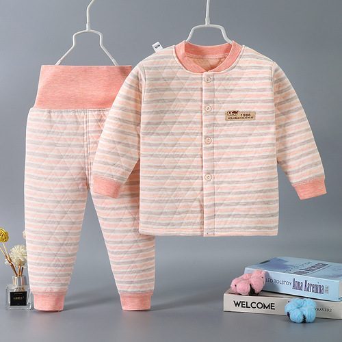 Autumn/Winter Children's Three-Layer Warmkeeping Set, Baby and Toddler Fleece High-Waist Belly Protection Pants, Innerwear for Boys and Girls, Thick Autumn and Winter Socks