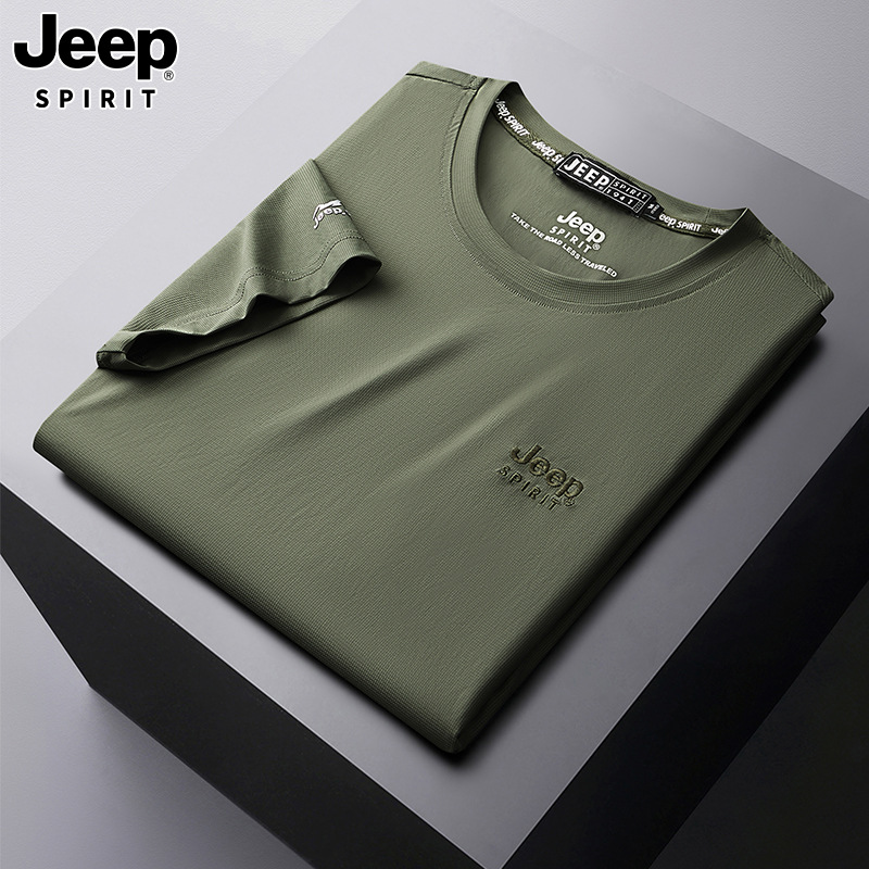 JEEP SPIRIT 25 Years New Summer Ice Silk Short Sleeve Fashion Trend Men's Embroidered Casual Round Neck T-Shirt