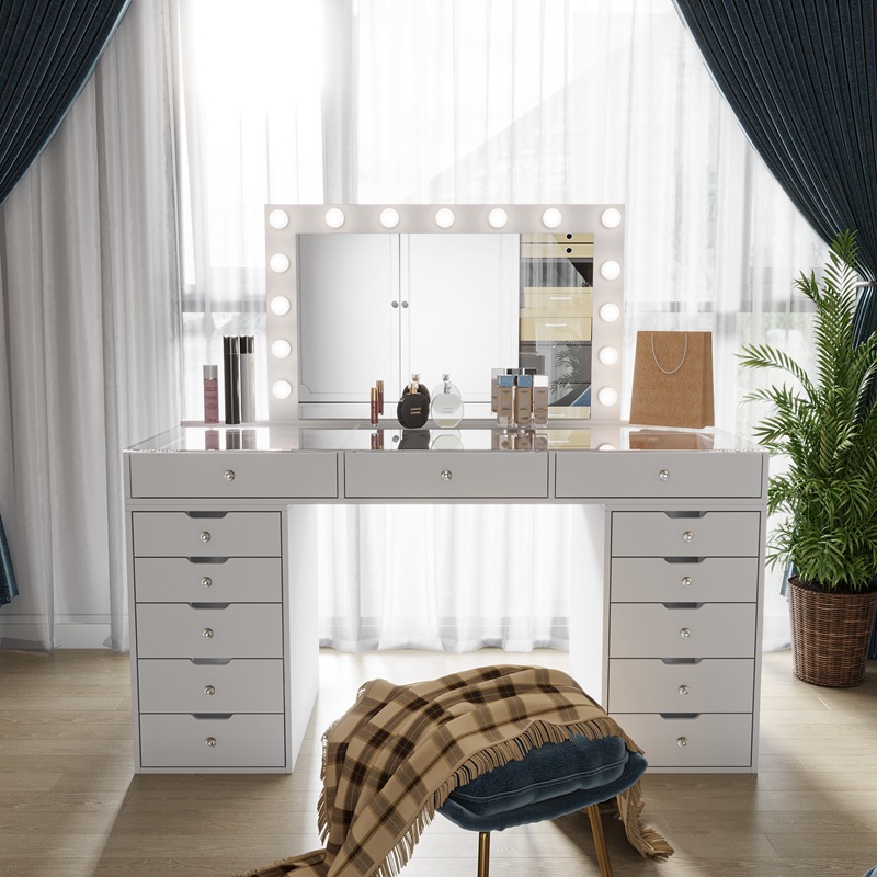 Tocador dormitorio moderno simple armario de almacenamiento integrado mesa de maquillaje de lujo ligero con espejo ligero pequeño tocador