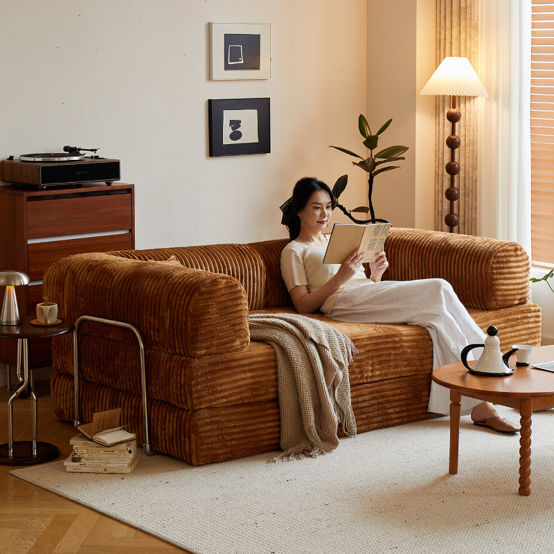 Home Fabric Sofa Living Room New Small Apartment Reclining and Sleeping Module Large Straight Row Foldable Dual-Purpose Sofa Bed