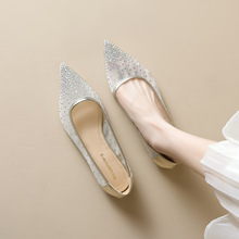 威威女郎 628-1浅口单鞋女平底仙女风网纱软底温柔尖头水钻平底鞋