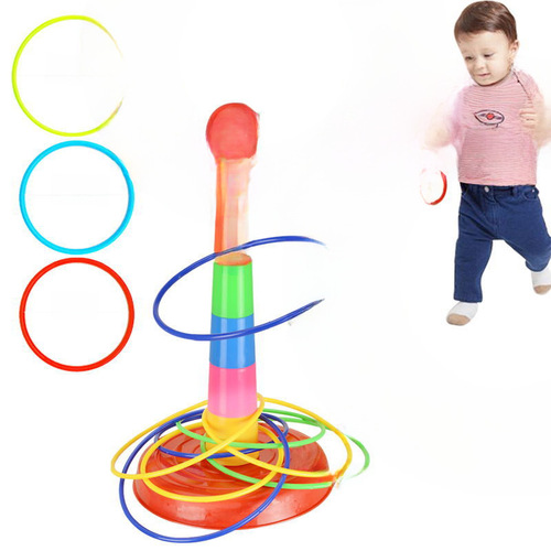 Parent-child interactive ring toss rainbow tower brain-training booth indoor outdoor kindergarten competition game children's toy