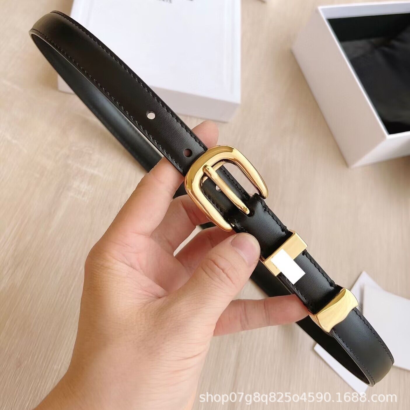 Leather metal belt, brace, internet celebrity, genuine leather, cowhide, simple and elegant design